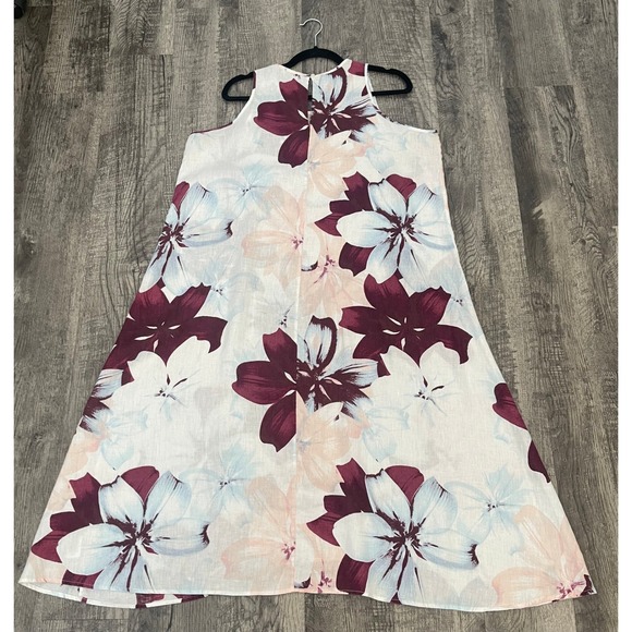 Lord & Taylor Womens Linen Floral A-Line Dress White Burgundy Blush Size 12W-14W - Picture 7 of 8